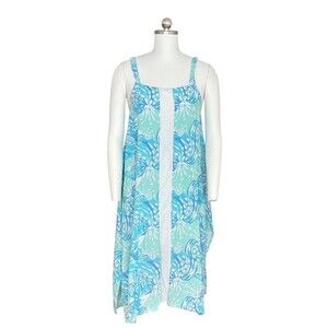 Lilibridge Midi Dress Swim Cover-Up Womens Size S Blue Tropical Print